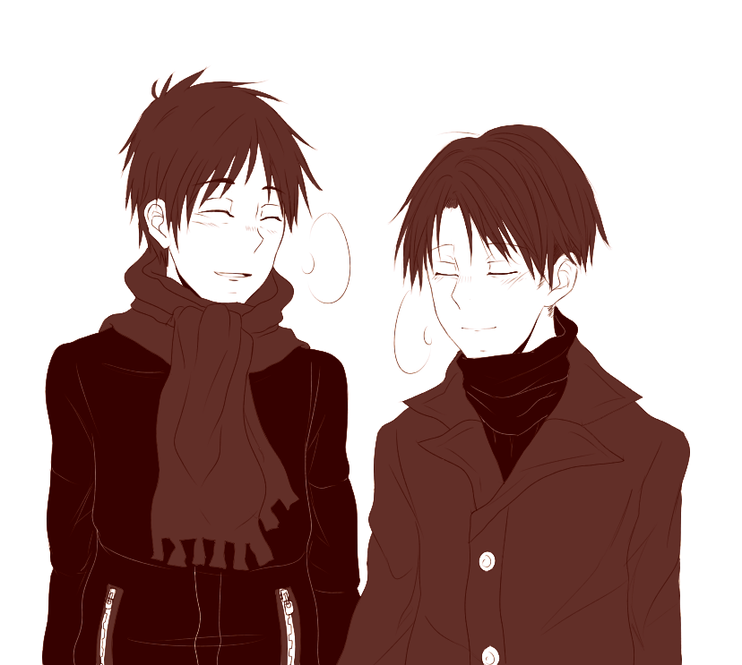 scottissue:   Holding hands to warm up from the cold.  Little fluffy Ereri comic,