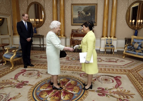 Queen Elizabeth II, accompanied by Prince William, Duke of Cambridge, receives the Ambassadors of Au