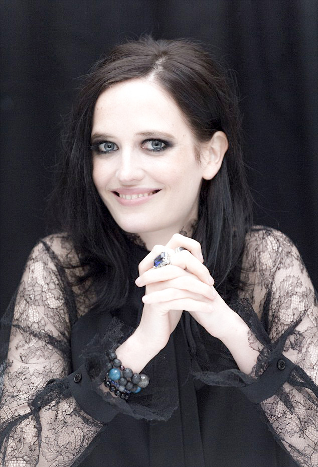 evagreennews:   Eva Green puts on a very Victorian display in lace  high-necked blouse