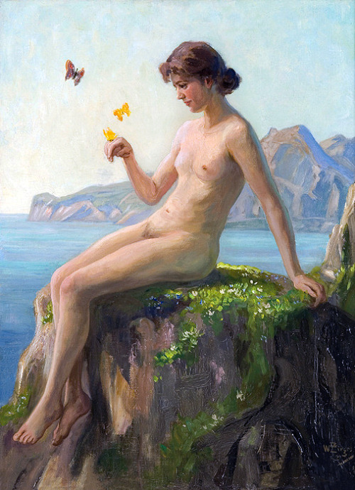 bellsofsaintclements:“Mädchen mit Schmetterlingen” (c. 1930) by German artist Willy