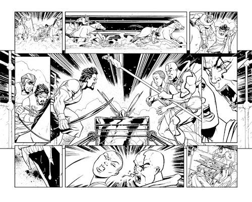 Double page spread sequence from issue five of The Covenant. Trade paperback collection available May 4 from Image Comics