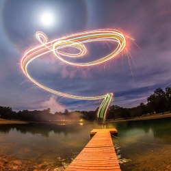 archiemcphee:  Today we learned that attaching fireworks to a small quadcopter drone and taking long-exposure photos as it flies around gets you right into the Department of Luminous Light Painting. That’s exactly what professional concert photographer