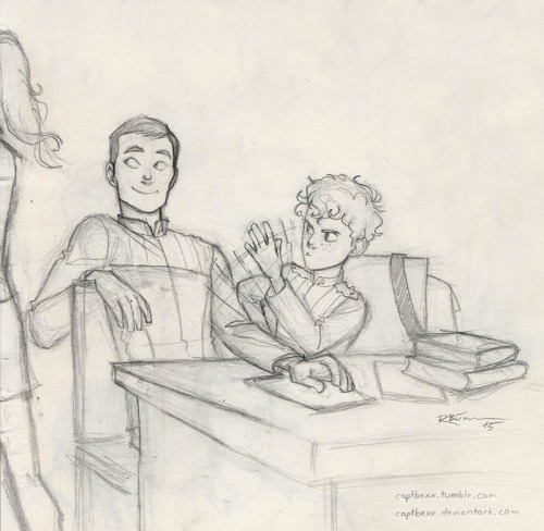 captbexx:Sulu and Chekov in Starfleet Academy ^-^Yeah, Chekov has books. He’s old-school! XD