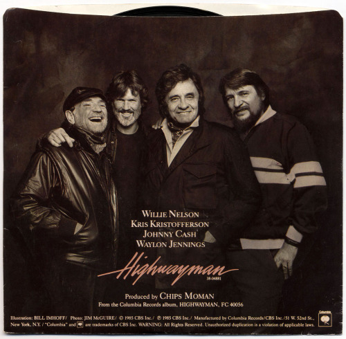 80srecordparty:  Highwayman b/w The Human ConditionWillie Nelson, Kris Kristofferson, Johnny Cash, Waylon Jennings Columbia Records/USA (1985) 