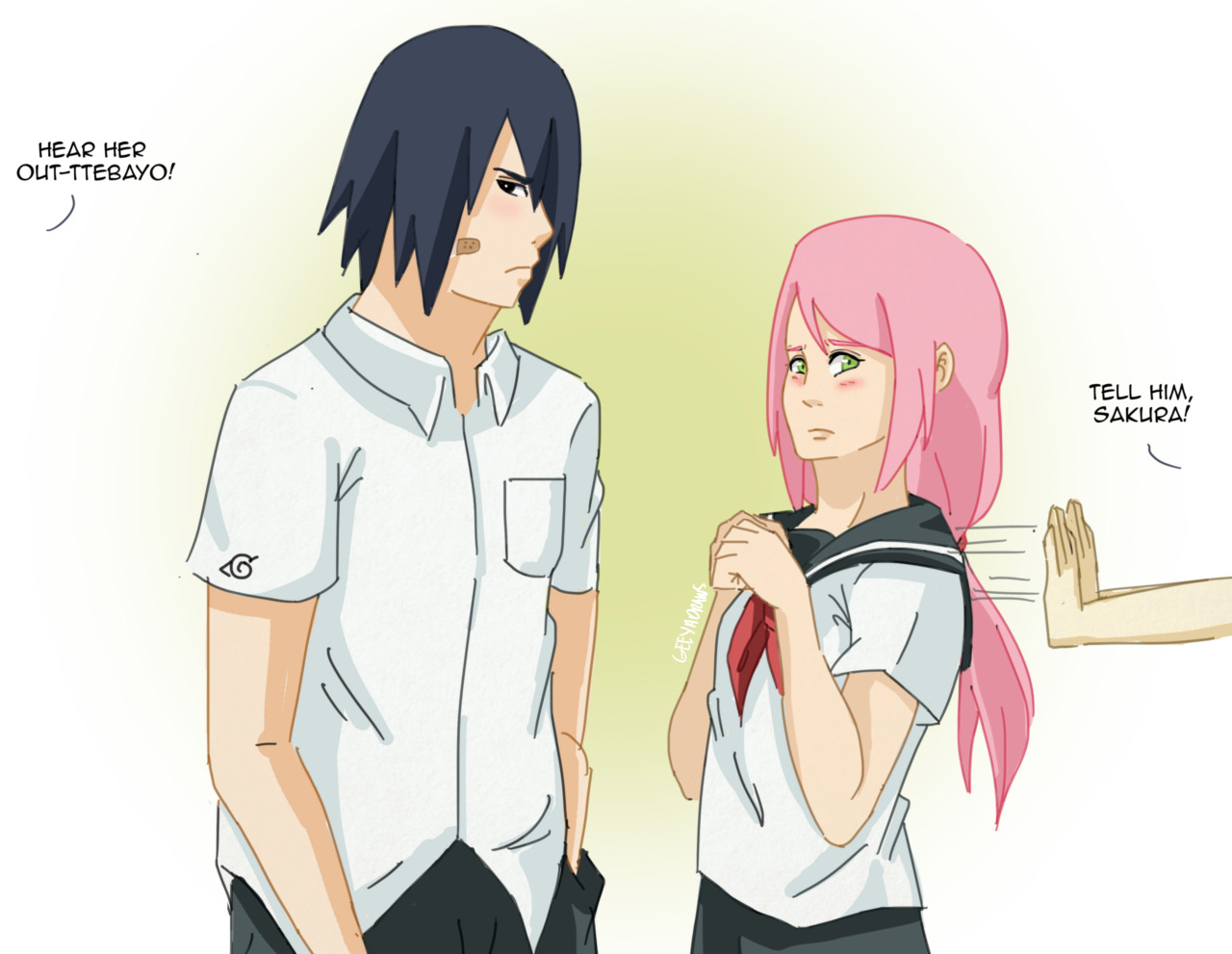 geeyadraws:  Sasusaku Month Day 1: Matchmaker(s)High school setting wherein Naruto