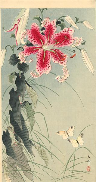 Ohara Koson Lily and Butterflies (1912)