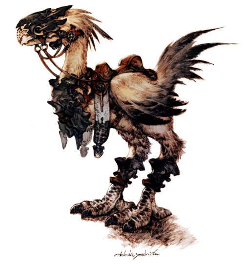 rippercase:  Chocobo Concept Art from Final Fantasy VII, Final Fantasy X, Final Fantasy XII, Final Fantasy XIII, and Final Fantasy XIV respectively.