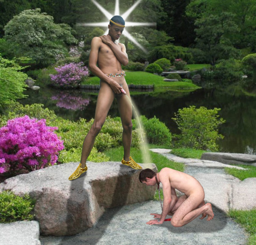 slavetoblackgods:The white slave humbly and gratefully receives the Holy Baptism from the Young Blac
