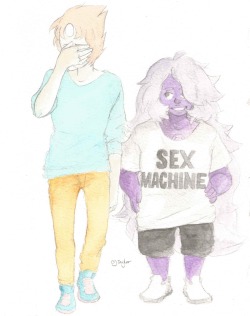 oliviajoytaylor:  Steven: Hey Amethyst! Why are you wearing that?  Amethyst: Just go ask pearl  It turned out kinda crappy in areas but I don’t care. 