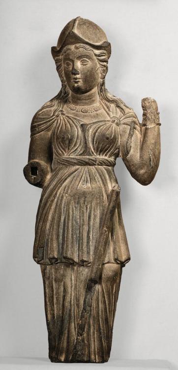 historyarchaeologyartefacts:Gandharan statue of the Greek goddess Athena, 2nd century CE, Lahore Mus