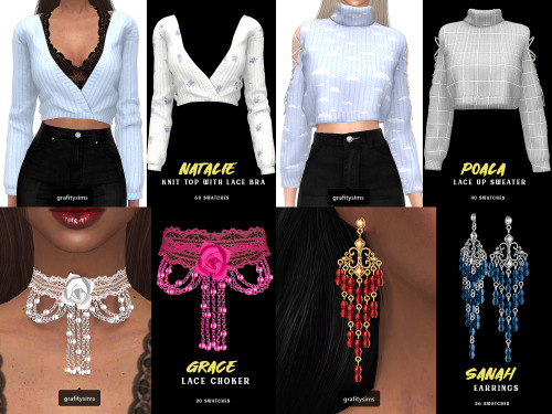 Includes 4 items:Natalie Knit Top with Lace Bra (60 swatches) [ DOWNLOAD ] ;Poala Lace Up Sweater (4