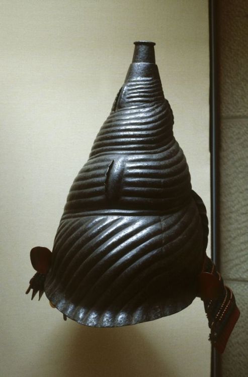 Japanese helmet (kawari kabuto) with conch shell (horagai) shape. The Gold lacquer interior indicate