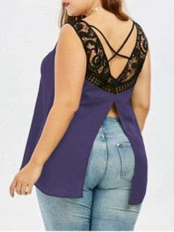 beautiful-real-women:  Sleeveless Plus Size Cutwork Back Slit Top - Purple