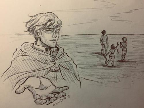 Quick doodles of what should have happened on reaching the sea ... Erwin also deserved to be there, 