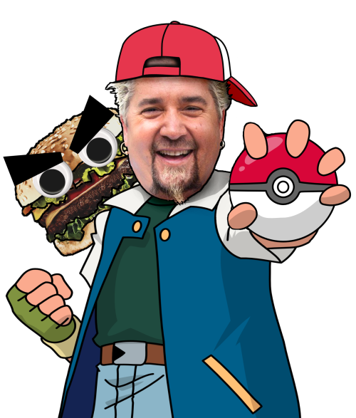 This is Guy Fieri as Ash Ketchum or &ldquo;Red&rdquo; from the Pokémon series of video games &amp; T