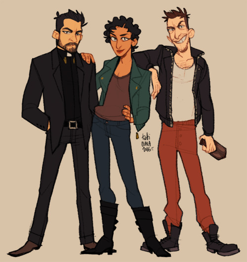 littledozerdraws:colored sketch commission of Jesse, Tulip and Cass I finished last night!!