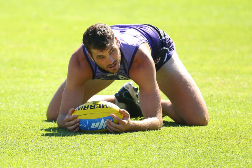 giantsorcowboys:  Ready For Play! Matthew Pavlich And Scott Gumbleton Limber Up For Action! Forward, Ho! Tap That Keg, Cowboy! 
