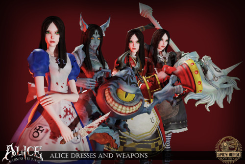 Alice Madness Returns Dresses and Weaponsfull body outfits;for female; Teen-Elderextracted and conve