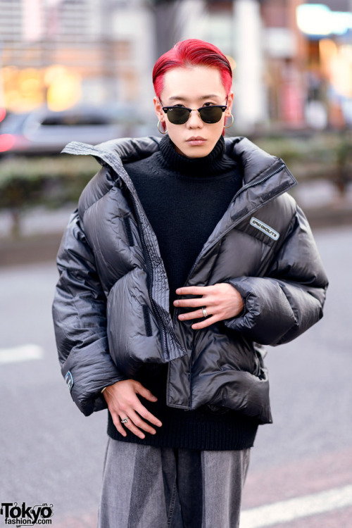 S,you - designer of the Japanese fashion brand The Symbolic Tokyo - on the street in Harajuku wearin