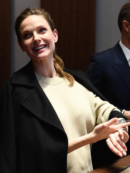 rebeccalouisaferguson:Rebecca Ferguson at Jaeger-LeCoultre booth during SIHH 2018 at Pavillon Sicli 