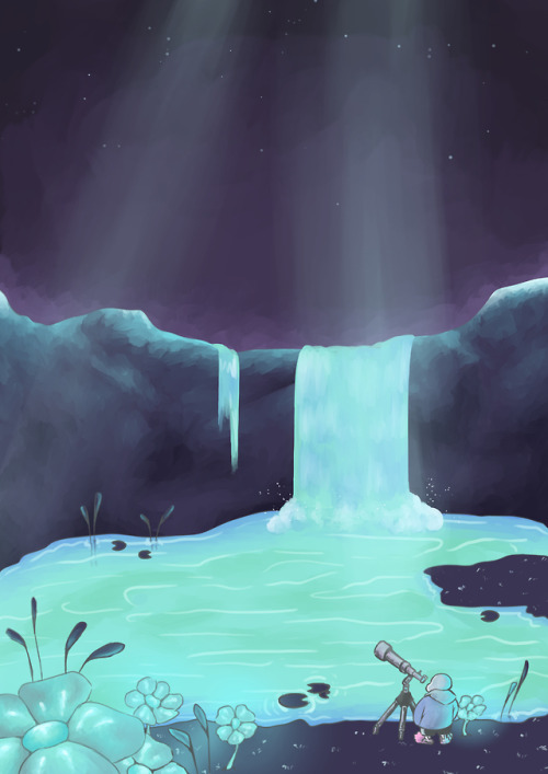 Digital Painting Of Sans In Waterfall That I Did About 2 Months Ago :3