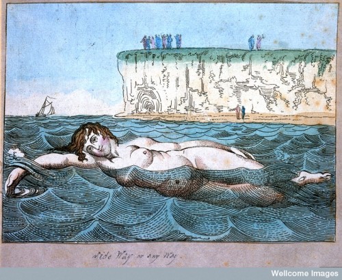 reborn-in-the-sea: Venus’s Bathing (Margate) A woman swimming in the sea; in the background pe