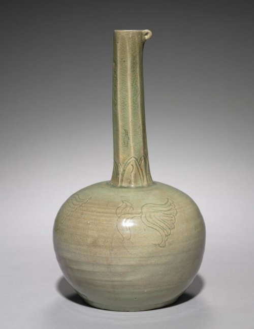 Long-necked Bottle with Incised Floral Design, 918-1392, Cleveland Museum of Art: Korean ArtSize: Ov