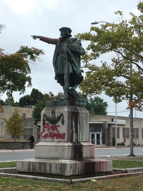 radicalgraff:Just some of the many recently vandalized Columbus statues across the occupied territor