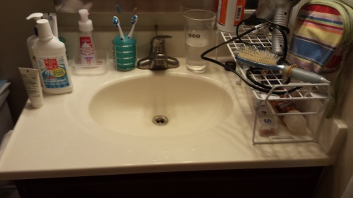 Before and after shots of my bathroom and kitchen. These rooms still need a deeper cleaning, but org