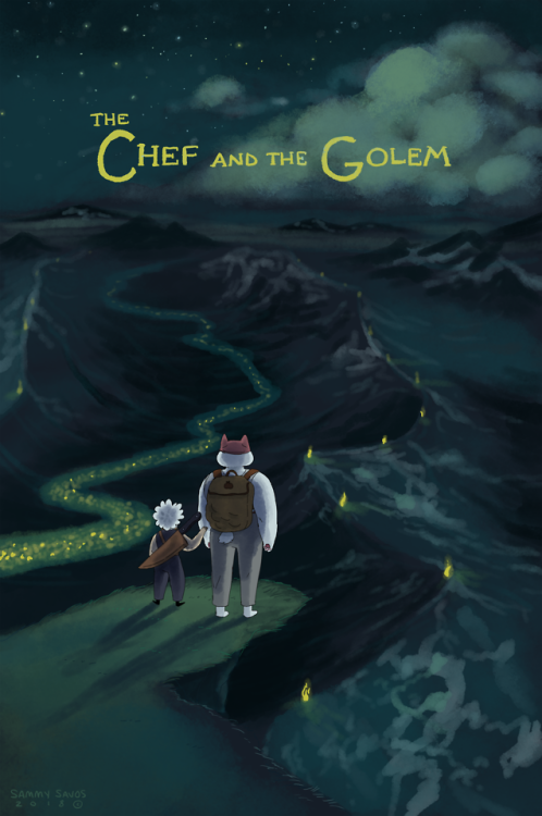 the chef and the golem! a fake movie poster for class. my vis dev project is finally done, woohoo!! 