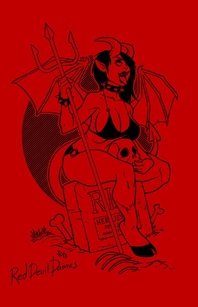 devildames:an early drawing of a series of red devil pin ups I did over the last