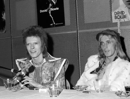 nightspell:David Bowie and Mick Ronson during a press conference at RCA Studios, NYC. December 11,