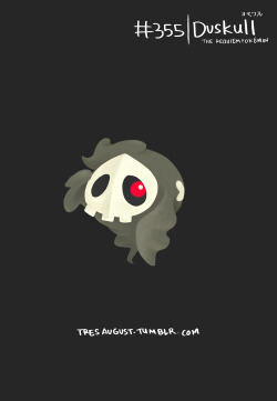 tresaugust:  #355 Duskull ; the Requiem Pokémon “Duskull can pass through any wall no matter how thick it may be. Once  this Pokémon chooses a target, it will doggedly pursue the intended  victim until the break of dawn“ from Japanese translation