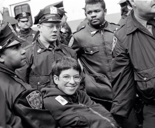 Alexis Danzig faces police, New York City St. Patrick&rsquo;s Day Parade, March 17, 1995. Photo by @