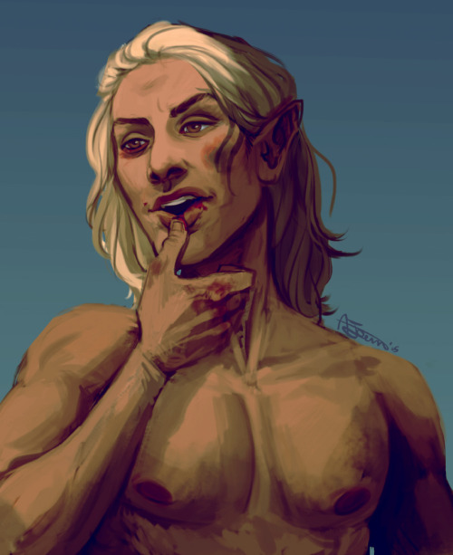 shutterbones:Practicing painting facial features ended up with a bloody, smirking Zev during a fight