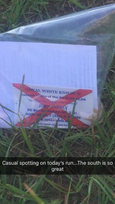 mce1201:  Because nothing brightens up my morning run more than seeing kkk invitations all over my neighborhood. 2016 or 1960? idk😊😒