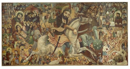 The Battle of Karbala by Abbas al-Musavi, late 19th century. The painting depicts the half-brot