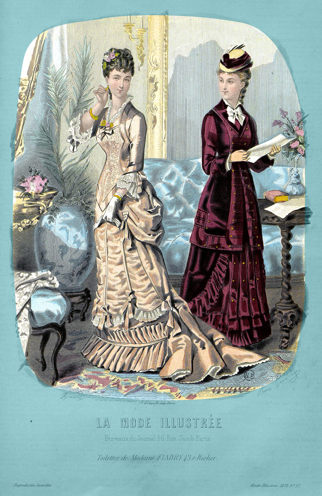 chic-a-gigot:
“La Mode illustrée, no. 37, 15 septembre 1878, Paris. Toilettes de Madame Fladry, 43 r. Richer. Ville de Paris / Bibliothèque Forney
Description de toilettes:
Keep reading
”