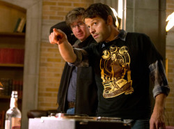 strangepicturesofmishacollins:  (via E! Online)  E! Online: Some pictures of you directing were released and there was quite a stir because of what you’re wearing. So let’s set the record straight: why were you wearing a Sam T-shirt? Misha Collins: