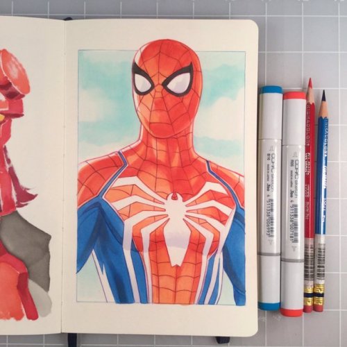A little PS4 Spider-Man done in my Moleskine sketchbook with Copic markers and Col-Erase pencils.