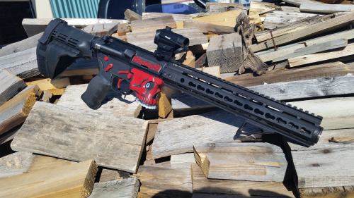 coffeeandspentbrass:  gunrunnerhell:  Sharp Bros. / Spike’s Tactical “The Jack”From the same manufacturer who designed the Hellbreaker and Warthog, the Jack is a billet AR-15 lower with a stylized skull design. Definitely going to be the basis