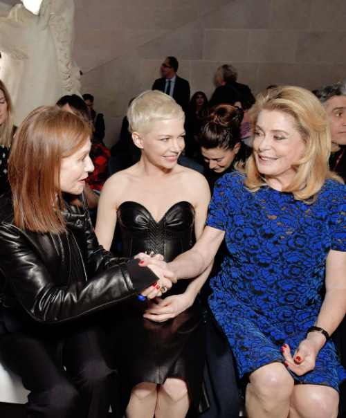 fionagoddess:Isabelle Huppert, Michelle Williams and Catherine Deneuve attend the Louis Vuitton show