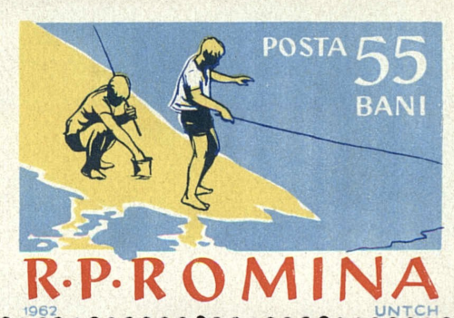 A Romanian series of stamps celebrating fishing, designed by Ion Untch, 1962