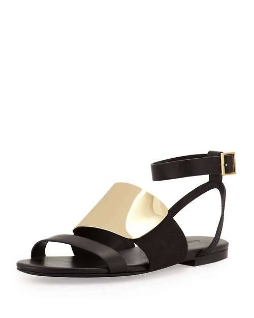 High Heels Blog Metal-Vamp Flat Sandal, Black/Gold via Tumblr