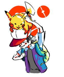 paintbrash: bored a doodle of Ash and Pikachu together