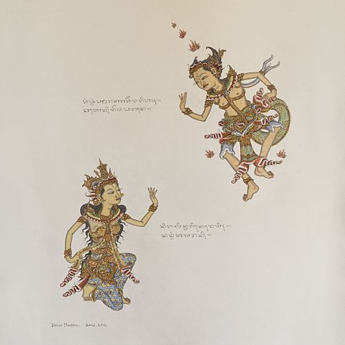 Rati and Semara (Kama), balinese painting