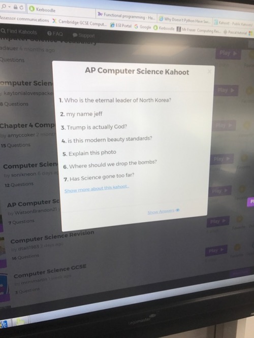 Tried to play a game of kahoot in computer science