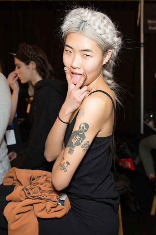radiocarbonclock:  may hong backstage at mara hoffman f/w 2015