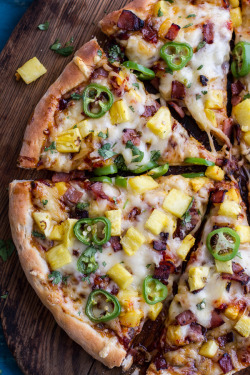 do-not-touch-my-food:  Chipotle BBQ, Sweet Chili Pineapple and Jalapeño Pizza with Bacon 