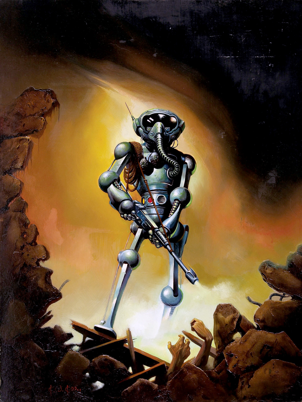 siryl:  gameraboy:  Eerie #63 back cover (1975) by Ken Kelly  Shiny humanoid robots